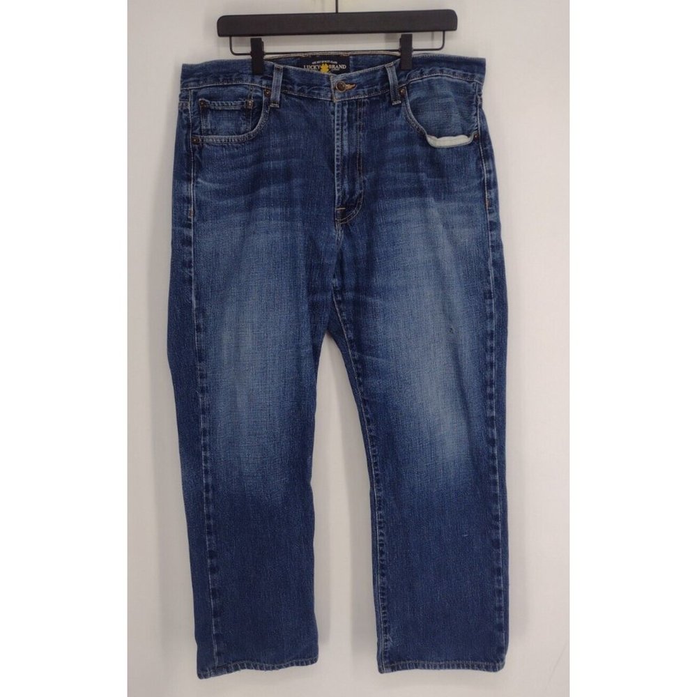 Lucky Brand 181 Relaxed Straight Distress Medium Wash Denim Blue Jeans Men 36X32